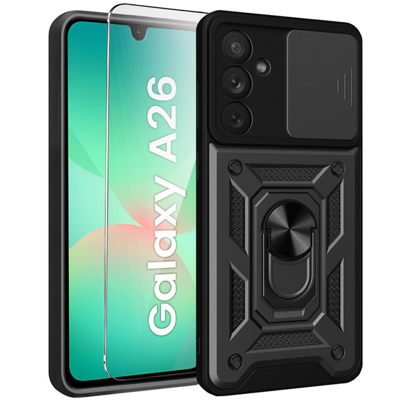 Бронированный чехол для Samsung Galaxy A26, CamShield Slide, чёрный + закаленное стекло 9H