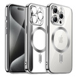 Чехол для iPhone 15 Pro, Electro MagSafe, серебряный + стекло для экрана