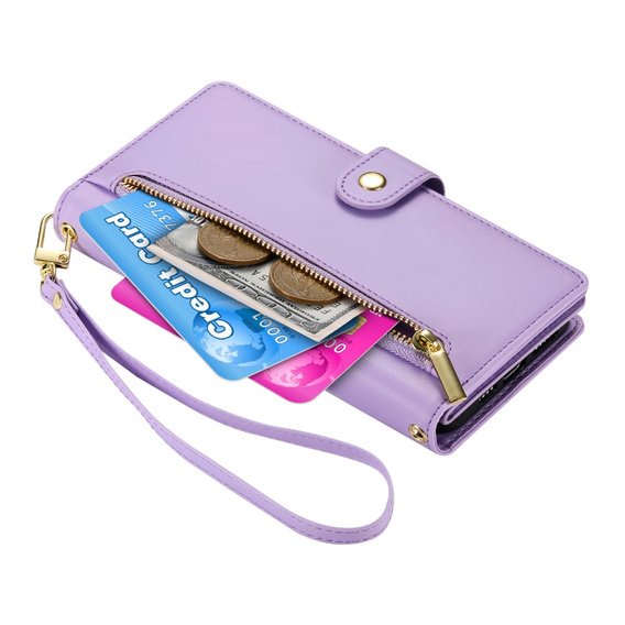 Откидной чехол для Samsung Galaxy S24 FE, Wallet Zipper Pocket, фиолетовый