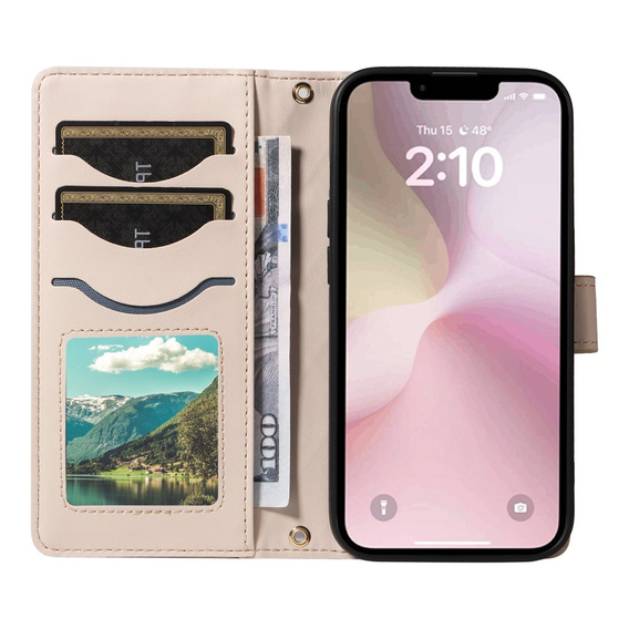 Чохол-сумка для iPhone 16E, Rhombus Crossbody Leather, бежевий
