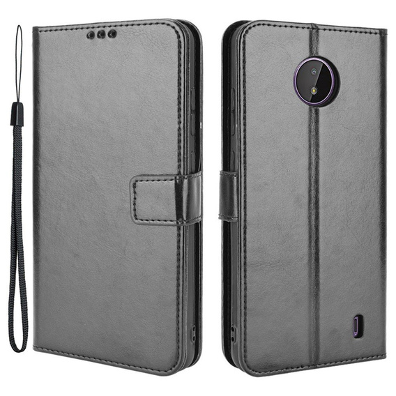 Футляр з клапаном для Nokia C10 / C20, Crazy Horse Wallet, чорний