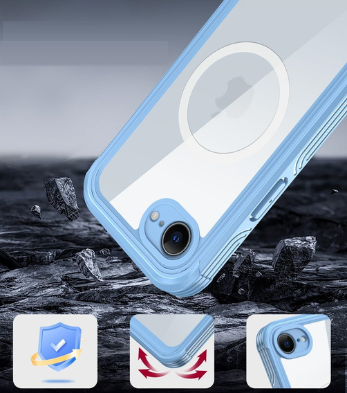Чехол для iPhone 16E, Shockproof, со стеклом, для MagSafe, синий
