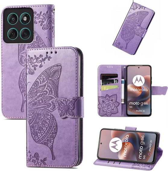 Откидной чехол для Motorola Moto G86 5G, Butterfly, фиолетовый