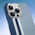 Чехол для iPhone 13 Pro Max, Carbon Fiber MagSafe, синий