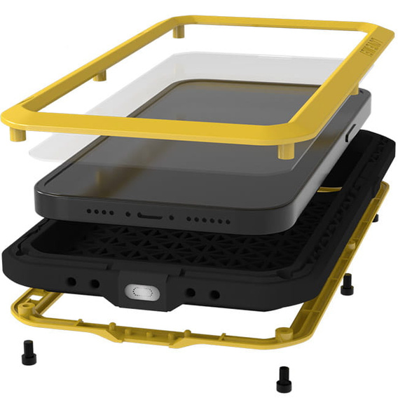 Чoхол Love Mei до iPhone 14, armored with glass, жовтий