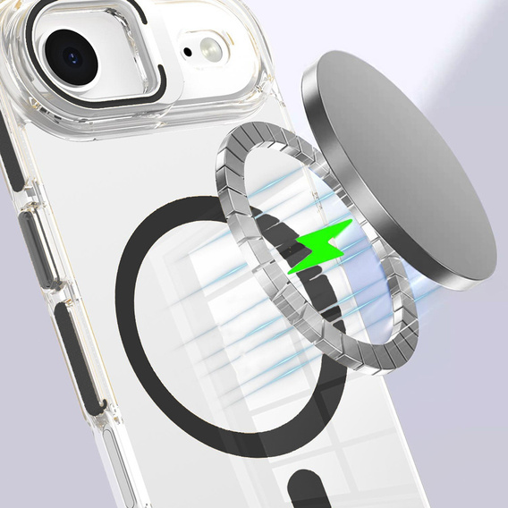 Чехол для iPhone Air, для MagSafe, с подставкой, прозрачный с черными вставками