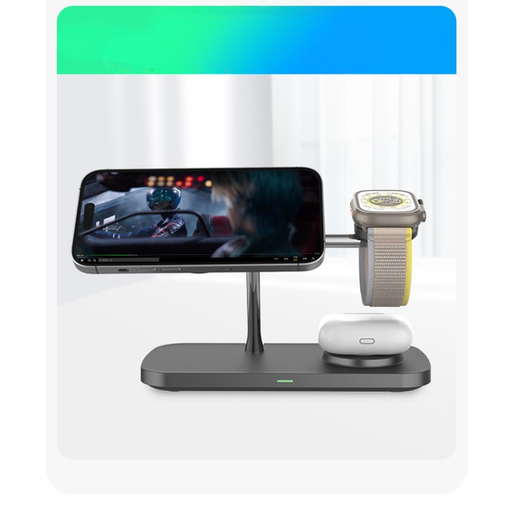 Индуктивное зарядное устройство Qi2 3in1 15 Вт для iPhone / Apple Watch / Airpods / Galaxy / Galaxy Watch / Galaxy Buds, черный