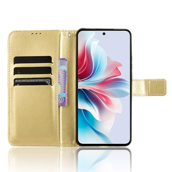 Откидной чехол для Oppo Reno 11F 5G, Crazy Horse Wallet, золотой