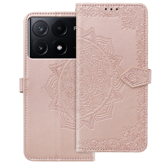 Чохол-книжка для Xiaomi Poco X6 Pro 5G, Mandala, рожевий rose gold