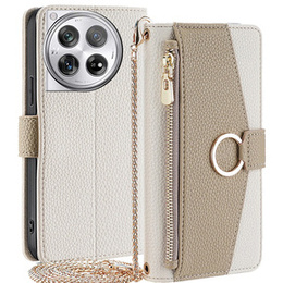 Флип-кейс для OnePlus 12 5G, Wallet Zipper Pocket, с зеркалом, белый