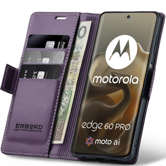 ERBORD Глянцевий гаманець Litchi з клапаном для Motorola Edge 60 Pro