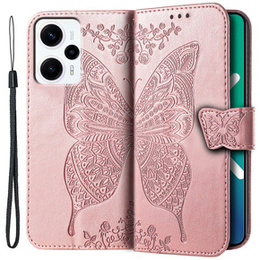 Откидной чехол для Xiaomi Poco F5, Butterfly, розовый rose gold