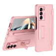Кожаный чехол для Samsung Galaxy Z Fold5 5G, Kickstand case, с подставкой и стеклом, розовый