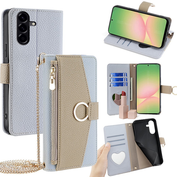Чохол-книжка для Samsung Galaxy A56 5G, Wallet Zipper Pocket, з дзеркалом, м'яти