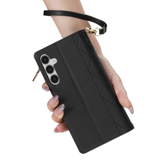 Чохол-сумка для Samsung Galaxy A56 5G, Rhombus Crossbody Leather, чорний