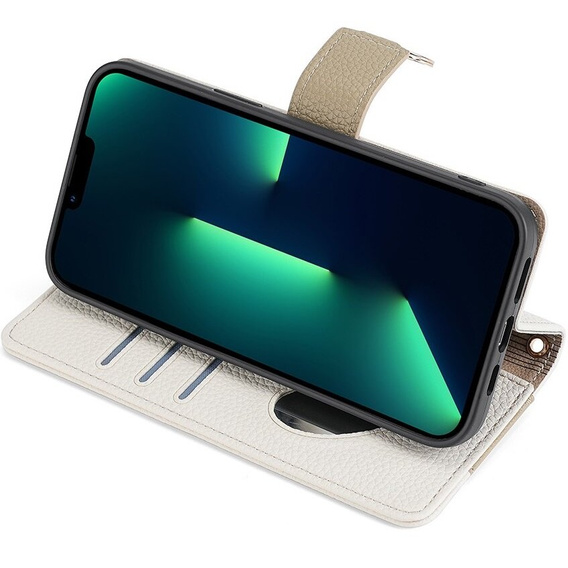 Чохол-книжка для iPhone 15, Wallet Zipper Pocket, з дзеркалом, білий