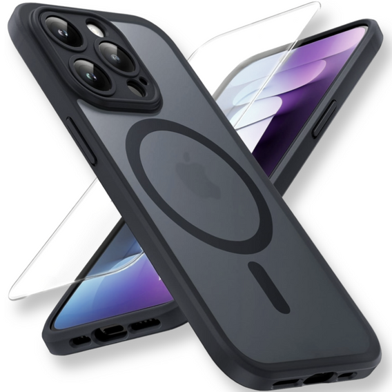 Чохол для iPhone 14 Pro Max, для MagSafe, ERBORD Matt Case, чорний + захисне скло