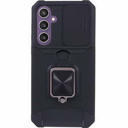 Бронированный чехол для Samsung Galaxy S23 FE, Camera Slide Card Slot, чёрный + 9H стекло