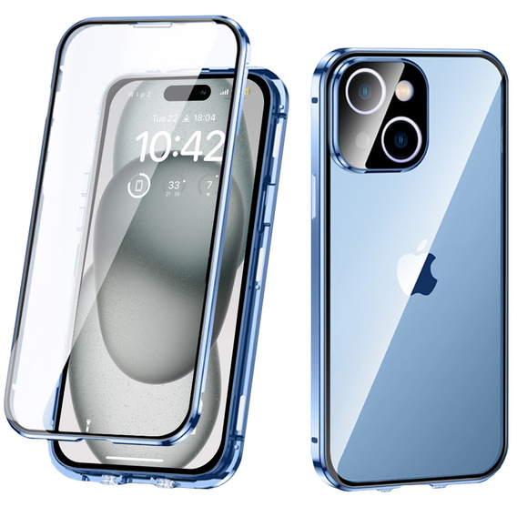 Чехол для iPhone 15 Plus, Magnetic Dual Glass, синий