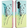 Откидной чехол для Samsung Galaxy A25 5G, Wallet, feather, синий + 9H стекло 