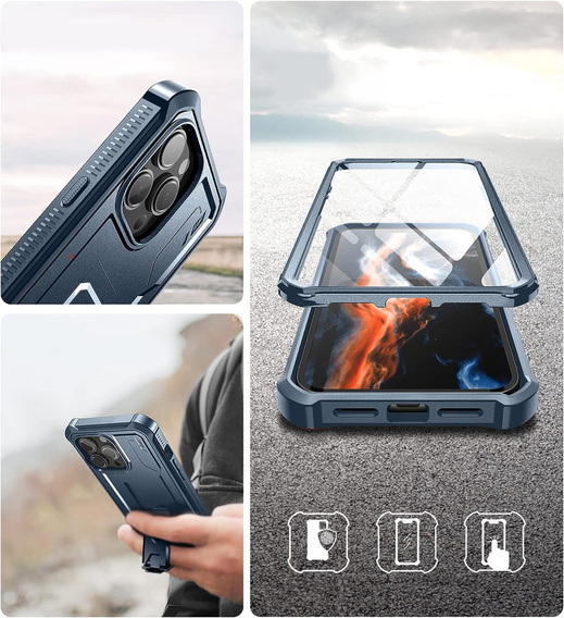 Бронированный чехол для iPhone 14 Pro Max, Dexnor Full Body, темно-синий