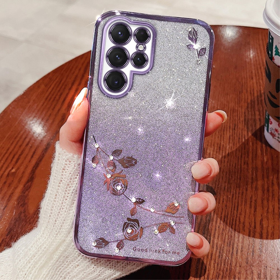 Чехол для Samsung Galaxy S23 Ultra, Glitter Flower, фиолетовый