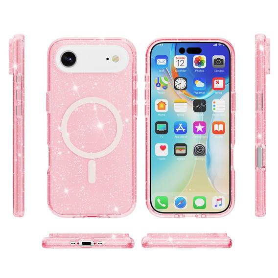 Чехол для iPhone Air, для MagSafe, глиттер, полупрозрачный розовый