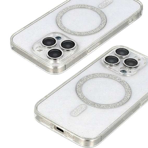 Чохол для iPhone 16 Pro Max, ERBORD Glitter MagSafe, прозорий + Скло для екрану