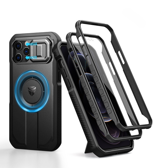 Броньований чохол для iPhone 12 / iPhone 12 Pro, Dexnor CamProtect MagSafe, чорний (Дві рамки)