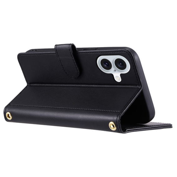 Чохол-сумка для iPhone 16, Rhombus Crossbody Leather, чорний