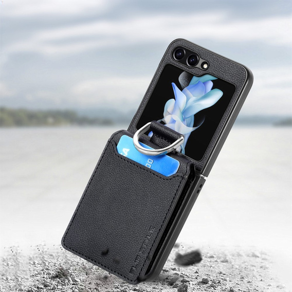 Чохол для Samsung Galaxy Z Flip7 FE / Z Flip6, Card Slot Ring Case, чорний