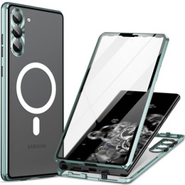 Магнитный чехол с двойным стеклом MagSafe для Samsung Galaxy S23+ Plus, зелёный