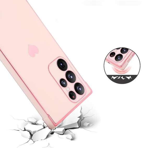 Чехол для Samsung Galaxy S23 Ultra, Electro heart, розовый rose gold + полное клеевое керамическое стекло