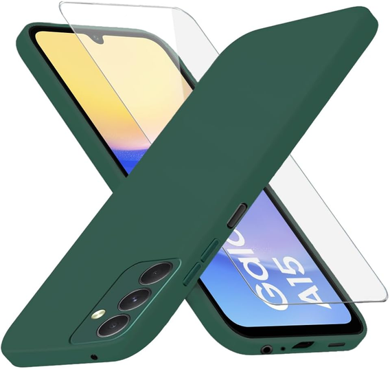 Чохол для Samsung Galaxy A15, Silicone Lite, темно-зелений + скло 9H