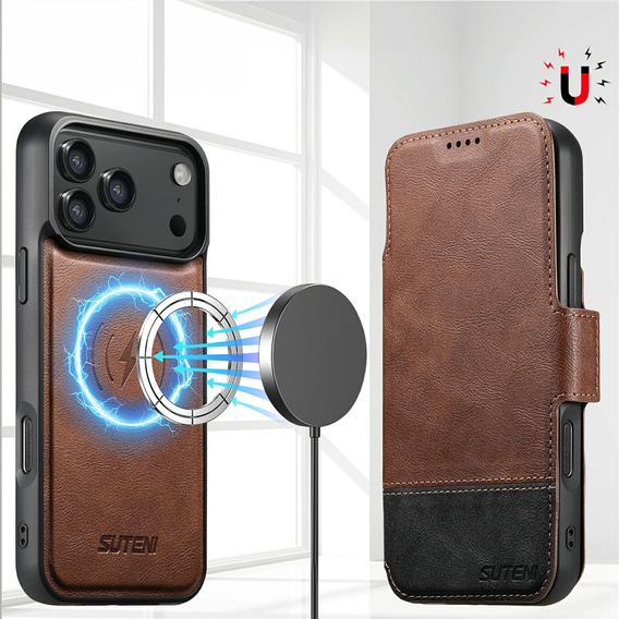 Флип-кейс 2-в-1 для iPhone 17 Pro Max, SUTENI, для MagSafe, коричневый