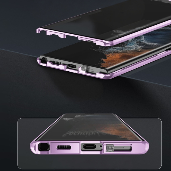 Магнитный чехол с двойным стеклом MagSafe для Samsung Galaxy S24 Ultra, фиолетовый