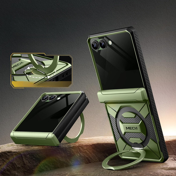 Чехол Tongate MECH с MagSafe для Samsung Galaxy Z Flip7 FE / Z Flip6, зеленый