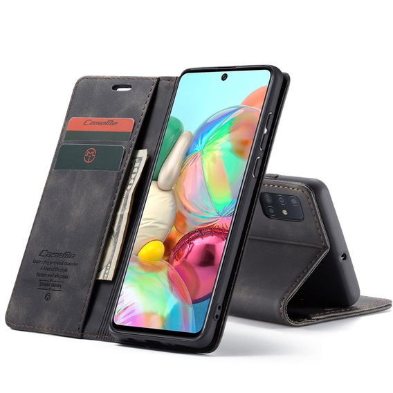 Чехол CASEME для Samsung Galaxy A71, Leather Wallet Case, чёрный