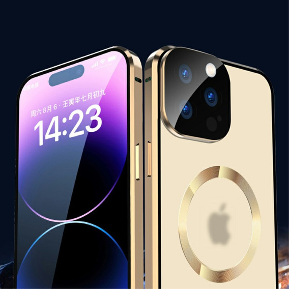 Магнитный чехол с двойным стеклом MagSafe для iPhone 15 Pro, золотой