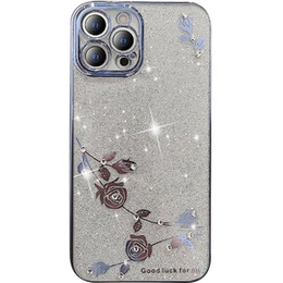 Чехол для iPhone 12 Pro, Glitter Flower, синий