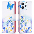 Откидной чехол для Xiaomi Redmi 12 4G, Wallet, butterfly & flowers, белый