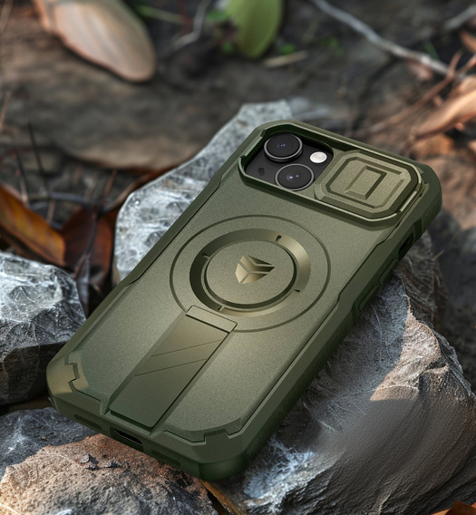 Броньований чохол для iPhone 13 / iPhone 14, Dexnor CamProtect MagSafe, зелений (Дві рамки)