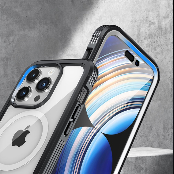 Чохол для iPhone 15 Pro Max, броньований Full Protect 360° для MagSafe, скло для екрану, чорний