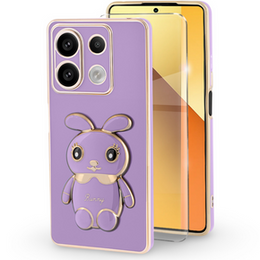 Чохол для Xiaomi Redmi Note 13 5G, Rabbit, фіолетовий + загартоване скло 9H