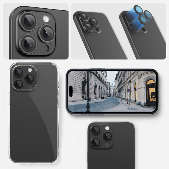 2x загартоване скло ERBORD OPTIK Pro для камери iPhone 16 Pro/16 Pro Max / 15 Pro/15 Pro Max/14 Pro/14 Pro Max, чорний