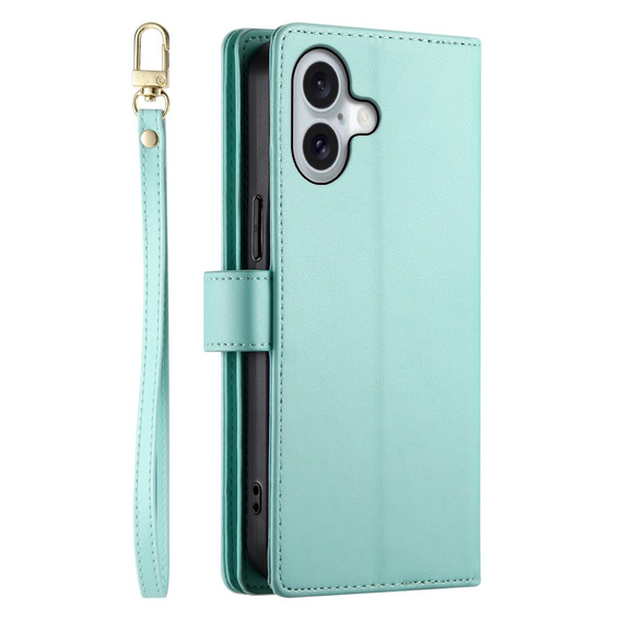 Откидной чехол для iPhone 16, Wallet Zipper Pocket, зелёный