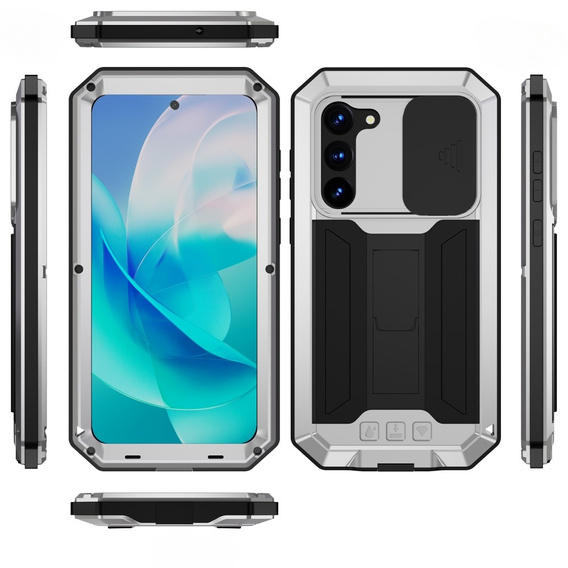 Броньований чохол для Samsung Galaxy S23, R-JUST CamShield Slide, сріблястий / чорний