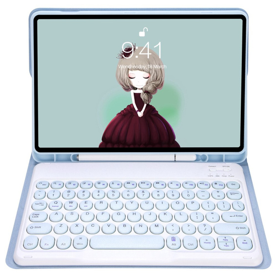 Чехол + клавиатура iPad 10.2" 2021/2020/2019 (9/8/7 gen.) / Air 10.5" 2019 (3 gen.), Leather Pen Slot, светло-голубой