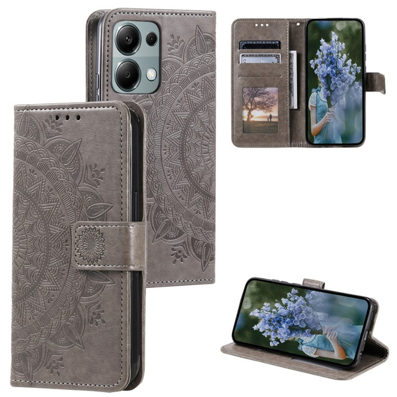 Чохол-книжка для Xiaomi Redmi Note 13 Pro 4G / Xiaomi Redmi Note 14S / Xiaomi Poco M6 Pro 4G, Mandala, сірий