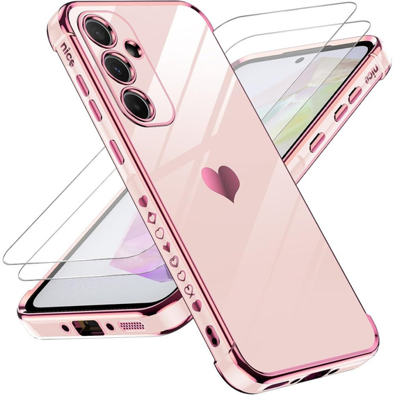 Чехол до Samsung Galaxy A54 5G, Electro heart, розовый rose gold + 2x стекло 9H